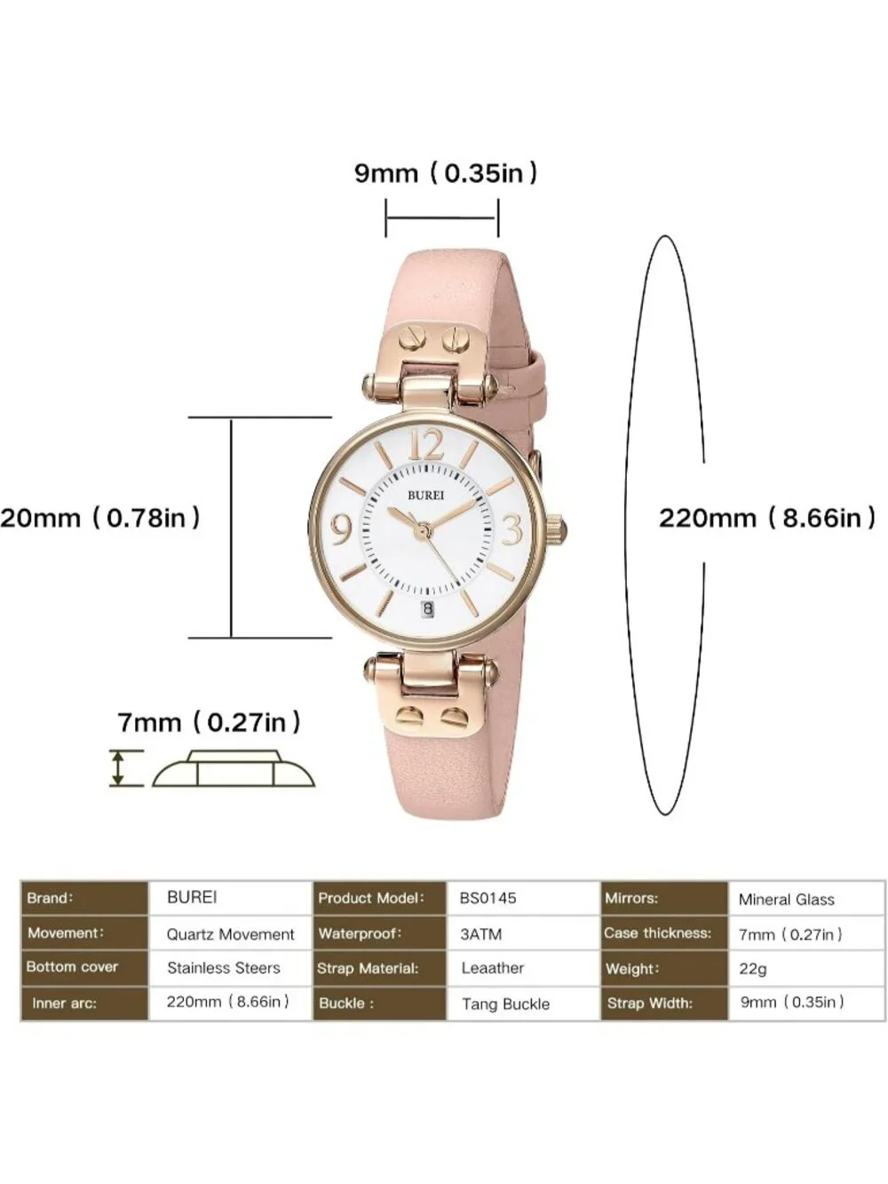 Women's White Pink Gold Elegant Dial with Leather Strap Minimalist Wrist Watches